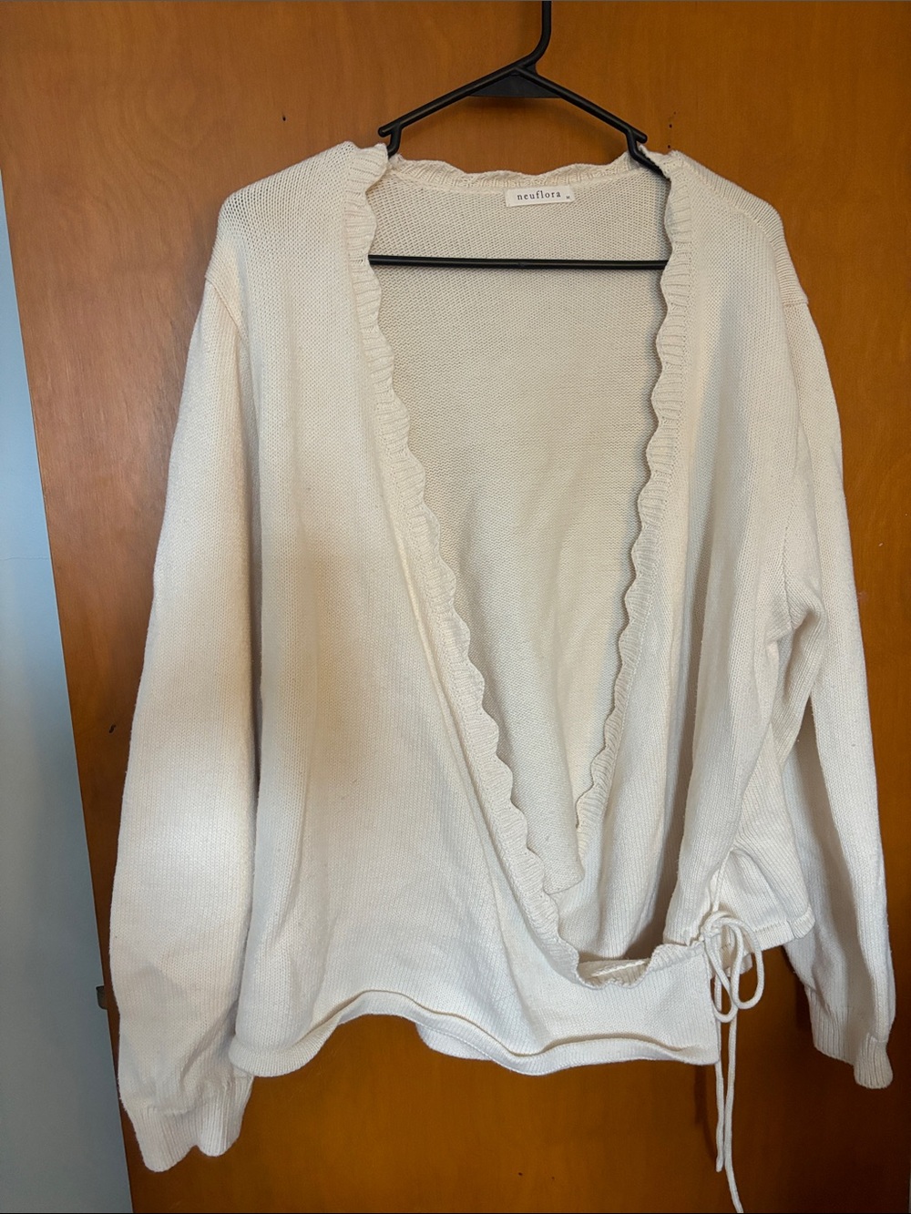 Scalloped Edge Wrap Cardigan in Cream